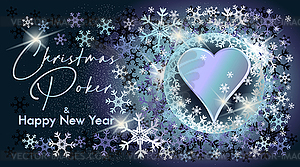 Christmas Hearts Poker invitation banner with xmas snow - vector image