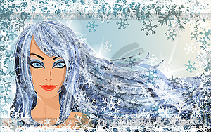 Winter young girl, xmas sale banner, vector illustratio - vector clipart