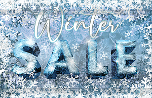 Winter Sale snow background, ice letters 3d, vector  - vector image