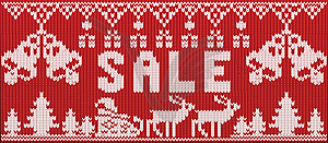 Winter Sale knitted banner with santa claus and christm - vector clipart