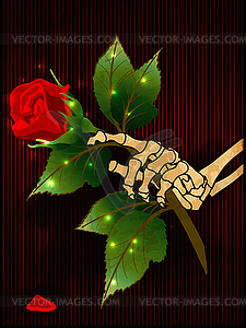 Skeleton holding a flower rose, Anti Valentines day car - vector image