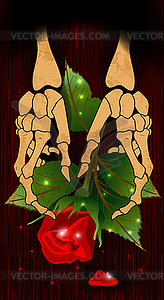 Skeleton hands holding a flower rose, Anti Valentines d - vector clipart