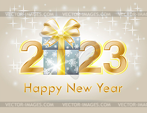 Happy New 2023 year with xmas gift box card, vector ill - vector clipart / vector image