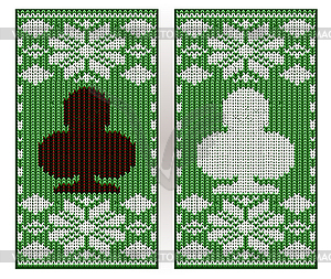 Happy New year knitted pattern with poker clubs cards,  - vector clipart