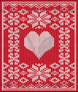 Happy Valentines day knitted pattern with  heart, vecto - vector clip art