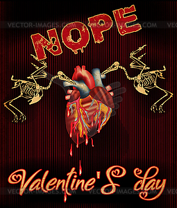 No Valentines day background, raven skeletons and heart - vector image