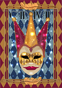 Венецианская карнавальная маска, поздравительная открытка в стиле ар-деко, - клипарт в формате EPS