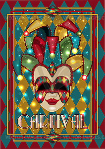 Venice carnival mask, invitation card in art deco style - vector clipart