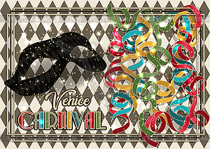 Маска венецианского карнавала, пригласительный билет в стиле ар-деко - клипарт в векторном виде
