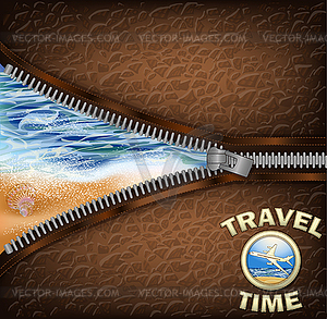 Travel Time vip card with zipper and sea shell, vector  - vector clipart