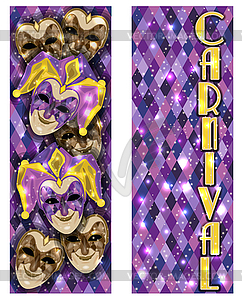  Carnival mask Joker , banners in art deco style , vect - vector EPS clipart