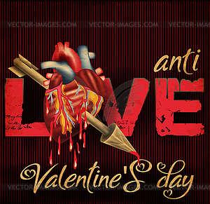 No Valentines day wallpaper, arrow and heart with blood - vector clipart