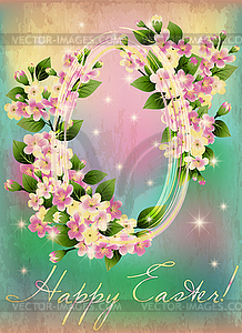 Happy Easter egg with cherry flowers invitation card, v - vector clipart
