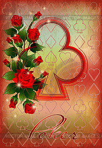 Clubs Poker card with rose flowers. vector illustration - vector clipart