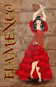 Spanish woman with fan in style of a flamenco dance, ve - royalty-free vector image