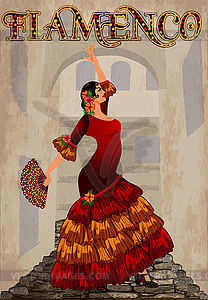 Spanish flamenco dancer woman with fan, invitation card - vector clipart