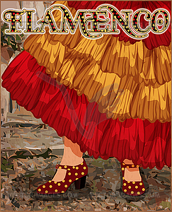Поздравительная открытка для вечеринки фламенко с испанским флагом, векторная  - векторный клипарт EPS
