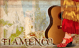 Flamenco greetong banner with spanish flag, vector illu - vector clip art