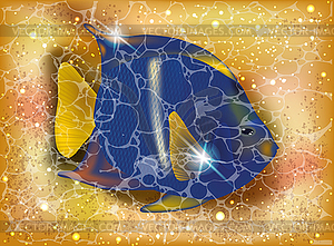 Tropical Yellowtail Blue Damsel fish summer party card, - vector image