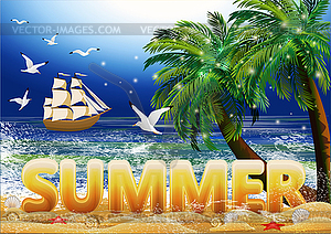 Summer time Beach Party invitation  card. vector illust - vector image