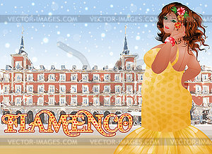 Flamenco Spanish xxl woman with a flower, vip invitatio - vector EPS clipart