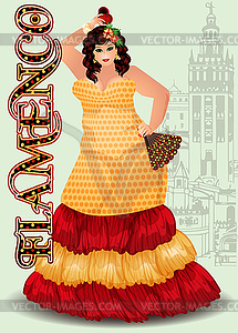 Flamenco dance Spanish xxl woman, invitation card, vect - vector EPS clipart