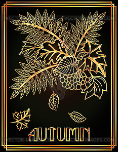 Осенняя vip-карта в стиле ар-деко, кленовые листья и рованы, vect - векторное изображение EPS
