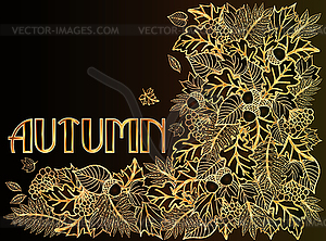 Art deco vip card, autumn leaves, acorns and rovans - vector clipart