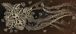 Art deco banner with autumn leaves and music notes - vector clipart