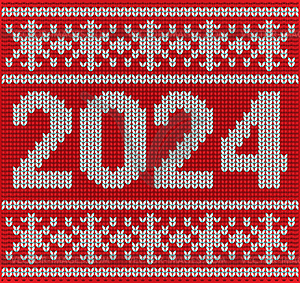 New 2024 year knitted pattern with xmas snowflakes, vec - vector clip art