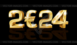 Happy New 2024 year golden euro card, vector illustrati - vector image