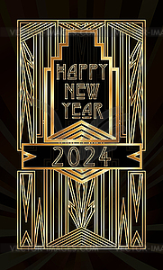 Happy new 2024 year art deco background, vector illustr - vector clipart