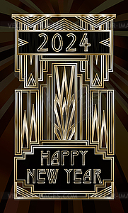 New 2024 year art deco card, vector illustration - vector clipart