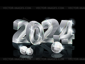 Новая серебряная открытка 2024 года с рождественским шаром, вектор  - векторный клипарт / векторное изображение
