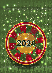 Рождественская фишка для покера в казино на новый 2024 год. векторная иллюстрация - клипарт
