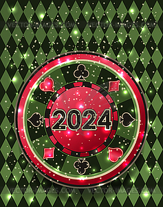 Christmas casino banner, poker chip 2024 new year. vect - vector clipart