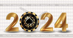 Счастливого нового 2024 года с фишкой casino xmas poker spades. - изображение в векторе / векторный клипарт