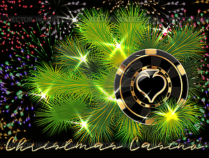 Happy 2024 new year card casino xmas poker spades chip. - color vector clipart
