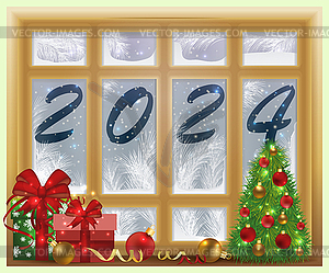 New 2024 year, Winter background with xmas tree, vector - vector clipart