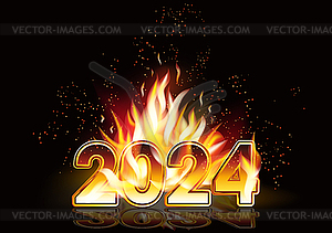 Поздравительная открытка с новым 2024 годом пламени, векторная иллюстрация - векторное изображение