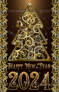 Поздравительная открытка с новым 2024 годом, рождественская елка, векторная иллюстрация - изображение в векторном виде