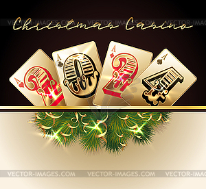 Christmas casino greeting background with poker cards,  - vector clipart