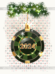 Christmas casino banner, New 2024 year. xmas ball poker - vector clipart