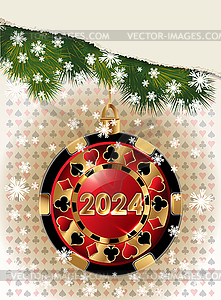 Christmas casino vip card,  New 2024 year. xmas ball po - vector image