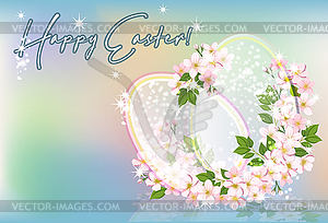 Happy Easter card. Crystal Easter eggs with springs flo - vector image