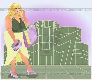 Plus size shopping woman XXL, vector illustration - vector EPS clipart