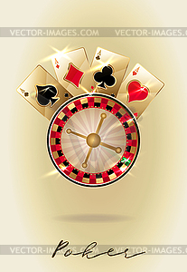 Фон vip-казино с рулеткой и покерными картами,  - векторное графическое изображение