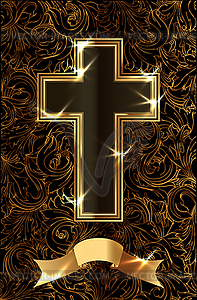Golden Easter cross greeting card, vector illustration - color vector clipart
