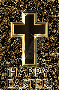 Поздравительная vip-открытка с золотым пасхальным крестом, векторная иллюстрация - клипарт Royalty-Free