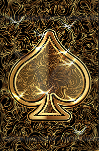 Золотые игральные карты для покера с пиковым тузом, векторная иллюстрация - стоковое векторное изображение